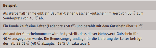 Beispiel zur Bemessungsgrundlage eines Mehrzweck-Gutscheins